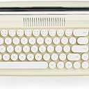 YUNZII Upgraded Wireless Typewriter Keyboard,with Retro Integrated Stand,USB-C/Bluetooth,Cute Round Keycaps, USB-C/Bluetooth Connection for Table, Phone, PC and Win/Mac/Android (B309, Ivory Butter)
