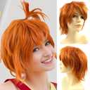 Rose bud Anime Halloween Dark Orange Wig for Cosplay Party, Synthetic Layered Short Hair Wigs with Bangs, Pastel Wigs for Women Men Kids