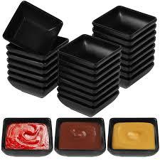 Tideme 24 PCS Dipping Sauce Bowls, Plastic Soy Sauce Dishes, Small Square Design for Condiments, Black, Ideal for BBQ, Parties, and Dining Tables