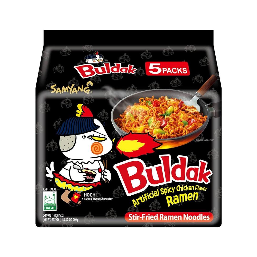 Samyang Buldak Spicy Ramen, Hot Chicken Ramen, Korean Stir-Fried Instant Noodle, Original, 1 Bag with 5 Pack (24.7 Ounce (Pack of 1))