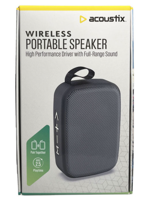 Acoustix Wireless Portable Stereo Sound Speaker, Black
