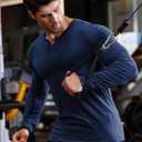 JMIERR Mens Muscle Slim Henley Shirt Button V-Neck Long Sleeve Gym Workout Athletic T Shirts (Blue, XXXL)