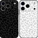 2 Pack Cute Cheetah Print for iPhone 17 Pro 6.3 Inch Phone Case, Luxury Leopard Pattern Design Cases Soft Silicone Slim TPU Shockproof Protective Cover for Women Girls-Black & White