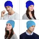 Headshion Thin Skull Cap Beanie for Men Women, 2 Pack Knit Cuffless Beanie Plain Toboggan Hat (One Size, Blue & Sky Blue)