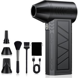 Compressed Air Duster, 130000 RPM High-Speed Electric Air Duster with Brushless Motor, 3 Magnetic Nozzles, 4 Speeds, LED Light & 5000mAh Rechargeable Battery for PC Keyboard Car Cleaning