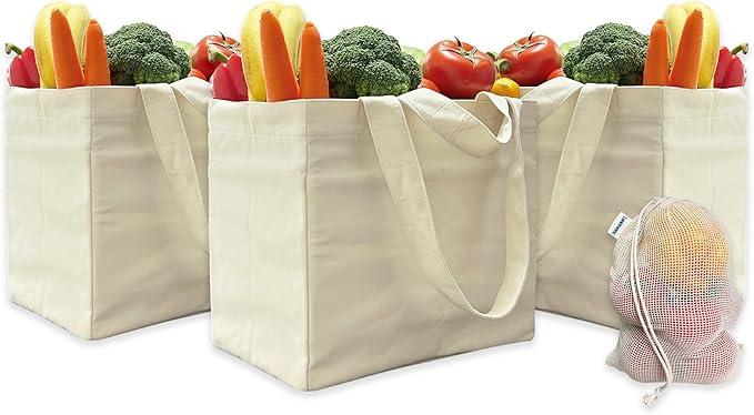 14-Pack Reusable Grocery Shopping Totes, Foldable Canvas Bags