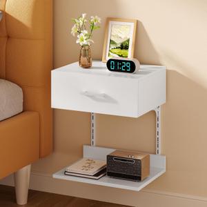 Asgolion Floating Nightstand with Drawer, Modern Wall Mounted Nightstand, Floating Bedside End Table with Adjustable Shelf, Floating Night Stand, for Bedroom, Small Spaces, Bathroom, White