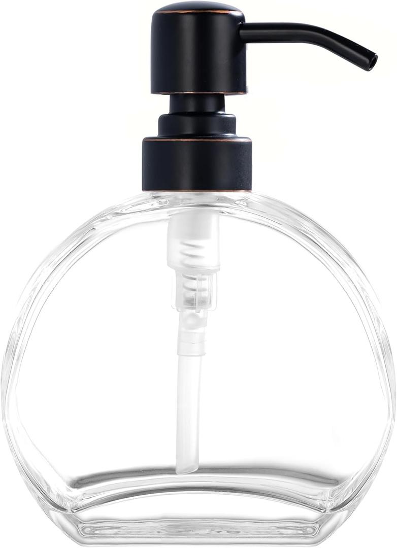 Glass Soap Dispenser with Rust Proof Stainless Steel Pump, Refillable Kitchen & Bathroom Countertop Dish Soap Dispenser for Essential Oils, Lotions, Liquid Soaps,Oil Rubbed Bronze