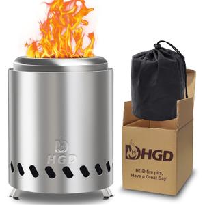 HGD Tabletop Fire Pit, Smokeless Firepit Outdoor, Mini Fire Pit for with Carry Bag for Camping Backyard Patio Garden Picnic, Silver