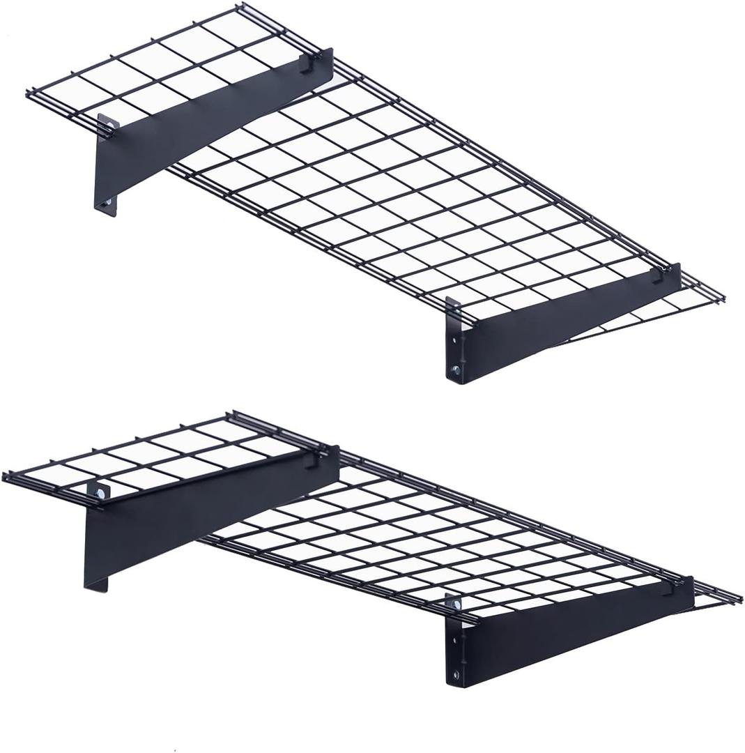 Wallmaster 2-Pack 15x45 Heavy Duty Garage Wall Shelving 45-inch-by-15-inch Wall Mount Garage Storage Rack Floating Shelves Max Load 400lb Black