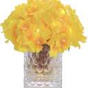 Rose Silk Flower Arrangement Artificial Vivid Rose in Glass Vase with LED Light Elegant Centerpiece for Home Wedding Bathroom Table Shelf Decoration (Yellow)