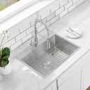HOTIS 24 x 18 Inch Drop In Kitchen Sink, Overmount 304 Stainless Steel RV Laundry Utility Sink, Topmount Extra-thick 16 Gauge Brushed Nickel Single Bowl Sink with Dish Grid & Drain