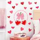 8 x 2 Sheets Valentines Day Window Clings Romantic Pink & Bow Heart Wall Stickers Holiday Wall Art Valentines Window Stickers for Holiday Bedroom Room Glass Decorations