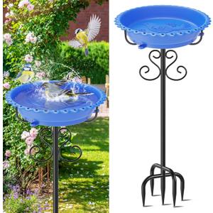Bird Bath for Outside,40In Vintage Freestanding Bird Feeder Birdbaths for Outdoors, Bird Bath Detachable Plastic Bowl for Garden Patio Yard Lawn Decor, 5-Pronged Base & Easy to Clean (Blue)