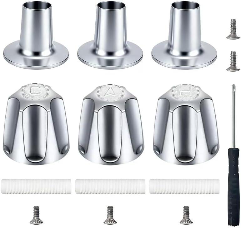 Shower Knobs 3 Piece Replacement,Chrome Shower Knob Include Base Connectors Screws,Bathtub Faucet Handle Remodel Trim Kit,Compatible with Pfister Verve Tub Shower Knob Replacement,Shower Faucet Handle