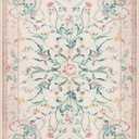 Morebes Pink Floral 8x10 Washable Rug for Living Room, Cute Large Area Rugs for Girls Bedroom Non Slip, Soft Low Pile Indoor Carpet for Nursery Playroom Kids Dining (Pink 8'x10')