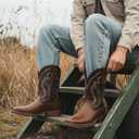 IUV Cowboy Boots for Men Faux Snake Skin Embroidered Western Boots Slip Resistant Square Toe Pull on Mid Calf Cowboy Boot (10.5, Dark Brown)