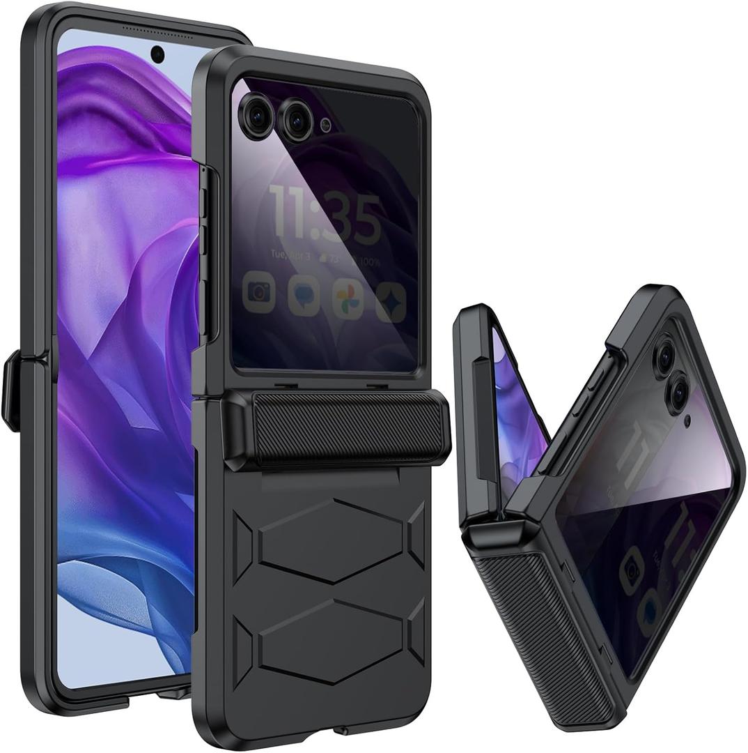 GooseBox for Motorola Razr+ (Plus) 2025 Case,Built-in Privacy Screen Protector&Hinge Protection Shockproof All-Inclusive Smartphone Cover for Motorola Razr+ (Plus) 2025/2024(Black)