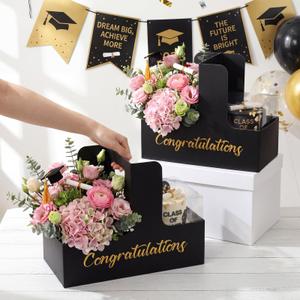 Qinyoung 12 Sets Graduation Flower Gift Box with 12 Pcs Transparent PVC Cake Boxes Graduation Flower Gift Boxes for Grad Ceremony Party Activities Celebrations