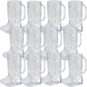 Fun Express Cowboy Boot Cups Clear Plastic - Western Cups 17oz Boot Mugs 12 Pack for Cowboy Party Decorations Rodeo Theme Party Supplies for Adults & Kids Western Themed Celebrations, 12 Count