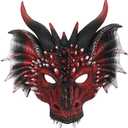 Himine Cosplay Mask Dragon's Head Mask for Festival Party Halloween (Red+black)