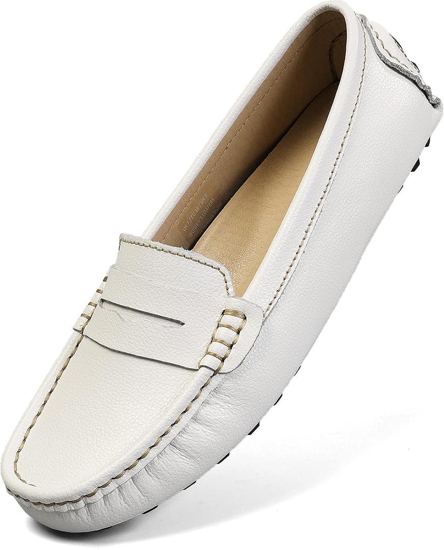 Artisure Women's Classic Comfort Leather Penny Loafers Casual Slip-Ons Lightweight Walking Flats Driving Mocs Boat Shoes 8