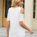 Amoretu Women's Short Sleeve Shirts Cold Shoulder Tops V Neck Blouse Tunic Shirts (White, XL)