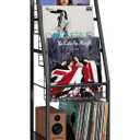 3-Tier Vinyl Record Storage With Display Shelf, Sturdy Wire Record Holder Up to 100 Albums, Vinyl Storage Organizer Rack With 4 Large Metal Baskets, Record Cabinet for LP,CD ,DVC,Book, Magazine