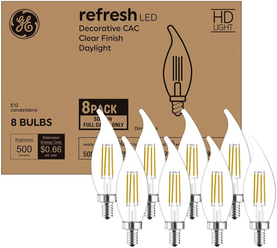 GE Refresh LED Light Bulbs, 60 Watt Eqv, Daylight, Decorative Bulbs, Small Base (8 Pack)