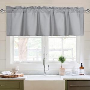 XWZO Kitchen Valances Curtains for Windows Living Room Bedroom Bathroom Toppers Farmhouse Style Rustic Dinning Room Thermal Insulated Rod Pocket, W84 x L18 Inch Length, Silver Grey, 1 Panel (84"W x 18"L (Pack of 1))