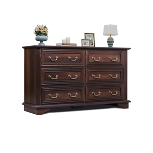 WLIVE Wood Dresser for Bedroom with 6 Drawer, 51.97'' Wide, Farmhouse Long Storage Dresser Organizer with Roman Metal Handle, TV Stand for 60 inch TV, Chest of Drawers for Living Room, Hallway, Brown