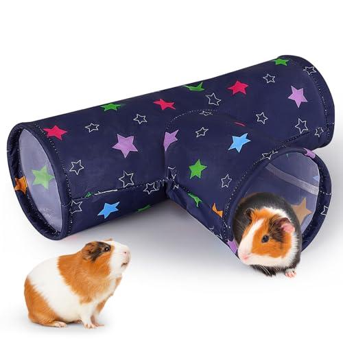 Bienbee Guinea Pig Tunnel, 3 Way Washable Guinea Pig Hideout,Foldable Rabbit Tunnel Guinea Pigs Toys for Bunny Hamster Chinchilla Ferret Rabbit Guinea Pigs Accessories Stars