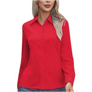 Womens Button Down Shirts Fashion Formal Dress Shirt Collared Wrinkle Free Long Sleeve Blouse Work Office Tunics Tops S