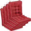 Juexica 4 Sets Outdoor Patio Cushions High Back Outdoor Chair Cushions Rocking Chair Cushion Waterproof Indoor Patio Fastness Chair Pads with Ties for Seasonal Indoor Home Office (Red)