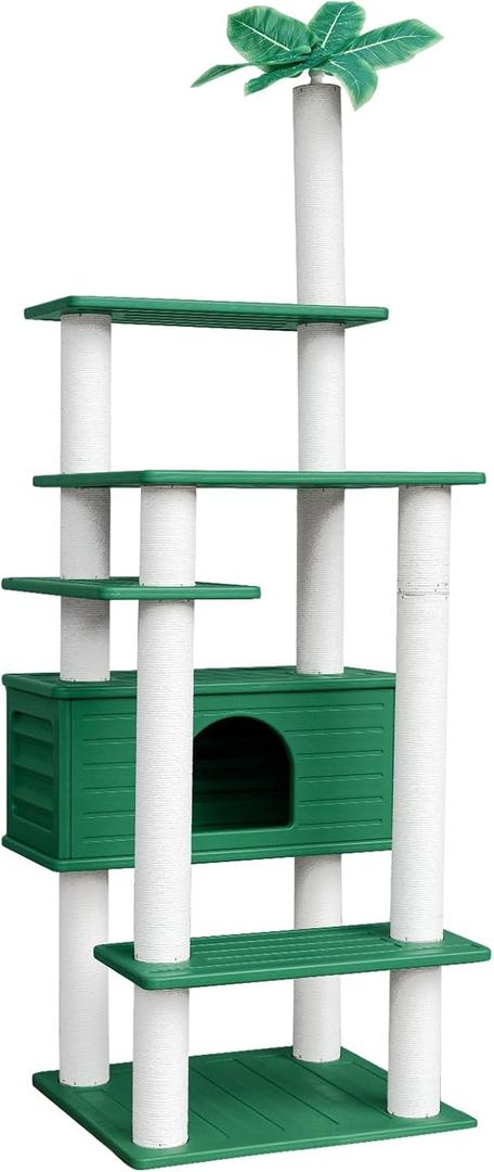 74 Inches Tall Outdoor Weatherproof Cat Tower, Multi-Level Cat Tree, Large Cat Condo with PVC Board and Cat Scratching Posts, for Outside and Indoor Cat Houses