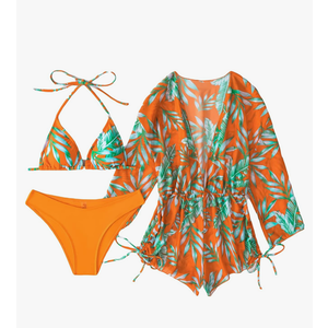 Women's 1 Piece Swimsuit Halter Drawstring Bathing Suit with Cover Up M