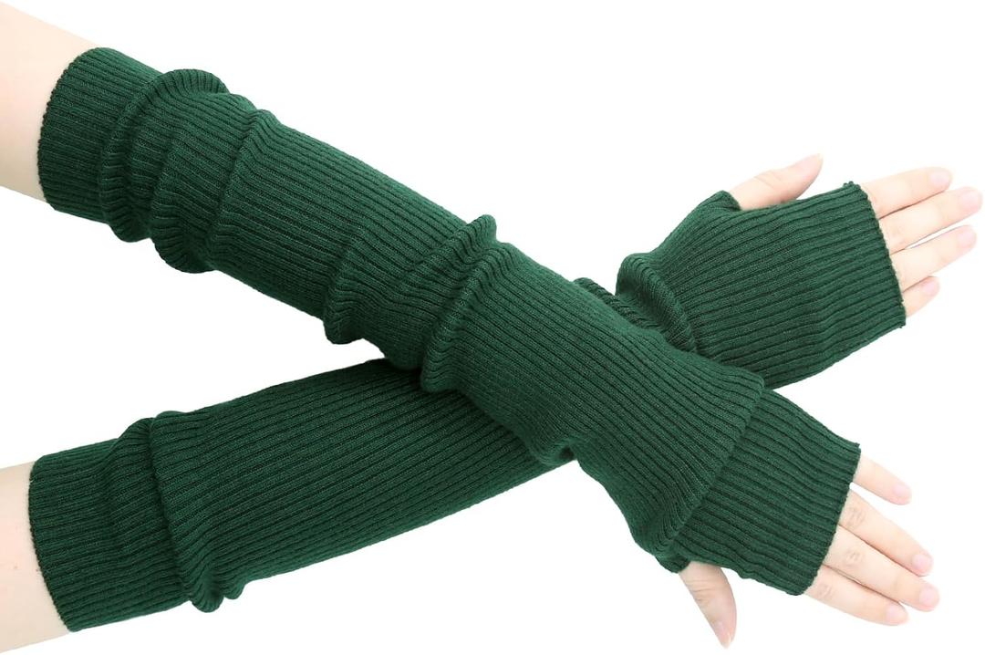 Winter Fingerless Long Gloves for Women Cashmere Blended Knitted Arm Warmers Super Soft Black Arm Sleeves