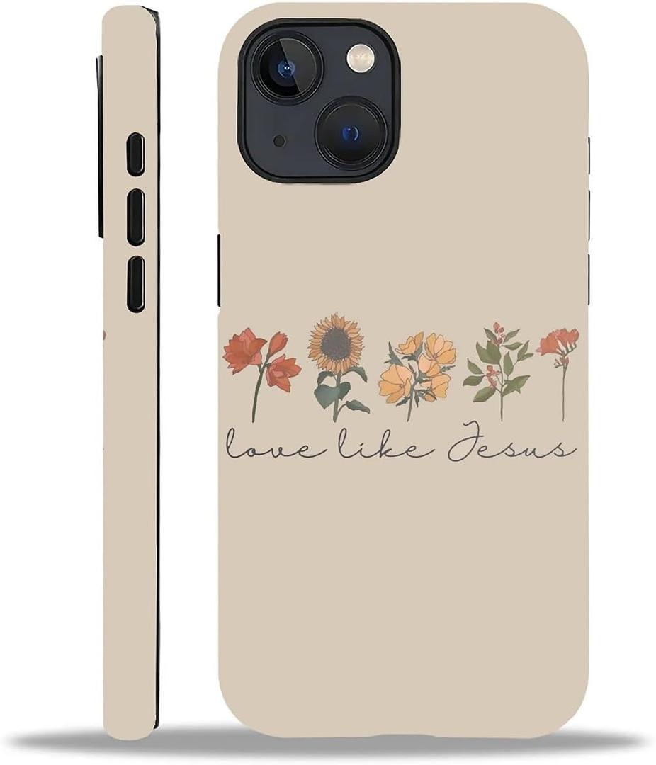Compatible with iPhone 13 14 Matte Case, Love Like Jesus Religious Faith Flower Pattern for Girl Full Body Design Soft Silicone Drop Shock Scratch Protection