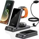 Wireless Charger for Samsung Charging Station with Clock for Samsung Galaxy S25 Ultra/S24/Z Flip 7/Fold 6/Bud, Watch Charger for Samsung Galaxy Watch 8/7/6/5, 3 in 1 Foldable Charging Station (Grey)