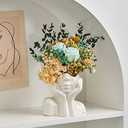 FJS Ceramic Face Vase, White Flower Vase for Decor, 5.3" W x 4.7" H Modern Decorative Vase Centerpiece for Table Shelf Living Room Office Bedroom