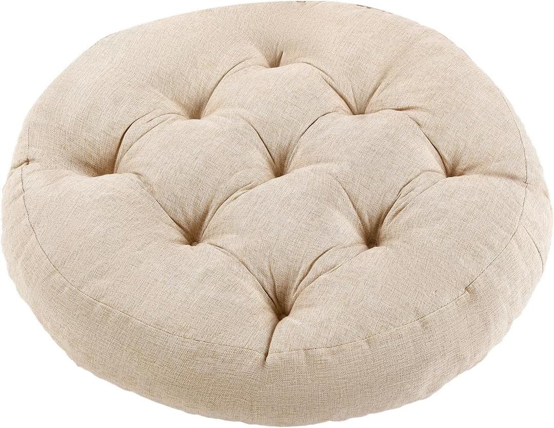 Meditation Floor Pillow, Round Floor Cushions for Adults, Button Tufted Seat Cushions for Yoga Tatami Living Room, Beige, 22 x 22 x 4 in (Set of 1)