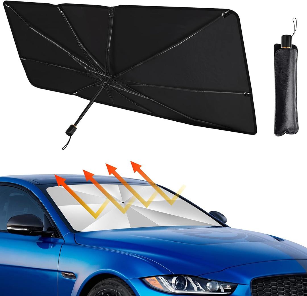 [2026 Upgraded] YLCVBUD Windshield Sun Shade Umbrella for Car - Foldable Windshield Cover UV Rays Heat Sun Visor Protect Interior (57''L x 31''W)