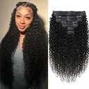 Kinky Curly Clip in Hair Extensions Real Human hair For Women Brazilian Virgin 3c 4a Curly Clip ins Human Hair Extensions (26inch,#1B) (Curly-Natural Black)