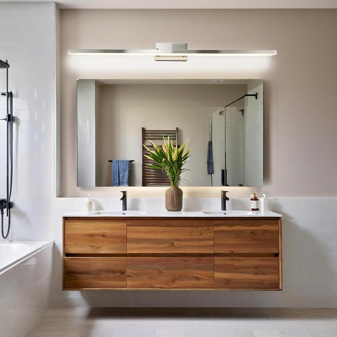 48 Inch LED Bathroom Vanity Light, Dimmable 48W 6000K Cool White Over Mirror Light Fixture, Brushed Nickel Modern Wall Sconce for Large Makeup Vanity Tasks