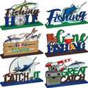 Threehoney 6 Sets Fishing Table Decor Summer 3D Fishing Table Decor Gone Fishing Party Wooden Fishing Theme Centerpieces Fisherman Friends Mas Party Decor for Birthday Baby Shower Party Decorations