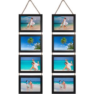 Lavezee 5x7 Hanging Collage Picture Frames Set of 2, Black 8 Opening Horizontal Frame Made to Display 5 x 7 Inch Photo for Wall Decor