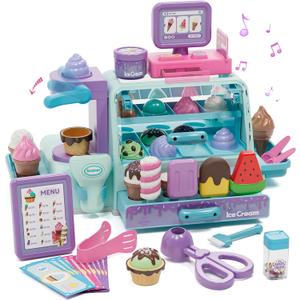 Lehoo Castle Ice Cream Toy, Toys for 4 Year Old Girls, Play Ice Cream Counter Shop Playset for Kids, Ice Scoop, Gifts for Girls 3 4 5 6 Year Old