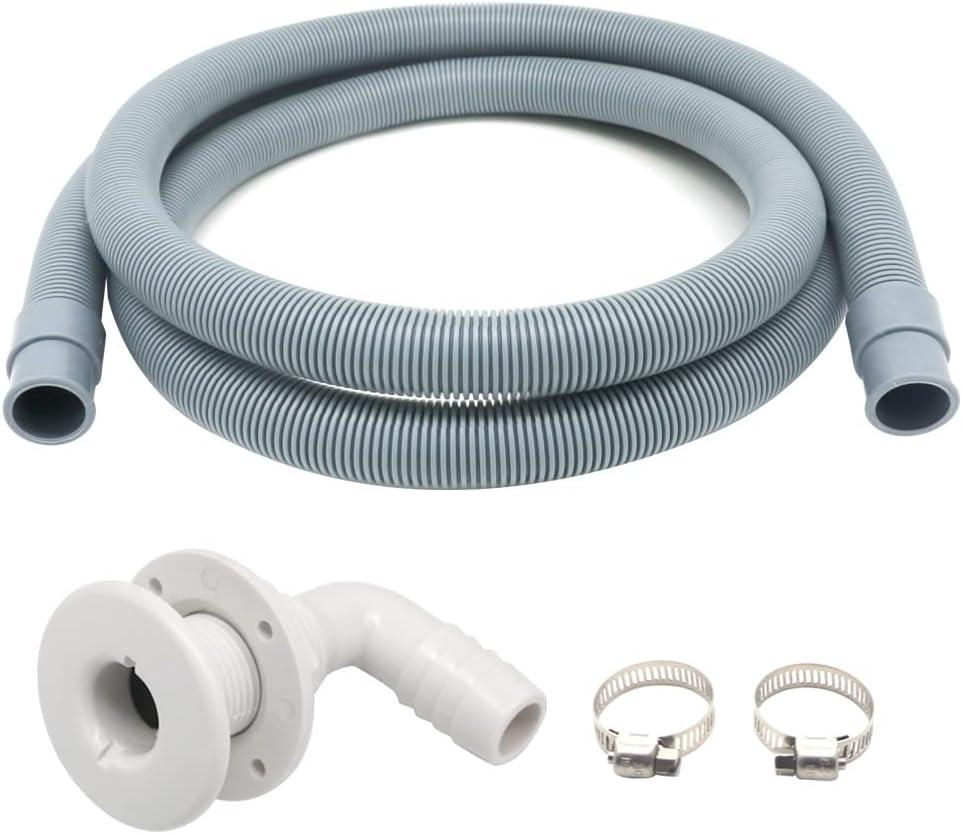 Marine Bilge Pump Hose 3/4 Inch Plumbing Kit, 5 FT Long, 90 degree White Elbow Thru Hull Scupper Flapper Valve, Stainless Steel Clamps
