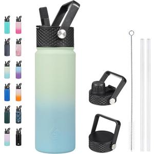 BJPKPK Insulated Water Bottles with Straw Lid, 22oz Cold & Hot Thermo, Stainless Steel Metal Water Bottle with 3 Lids, Reusable Thermo, Cups, Mugs for Daily Use-Mint