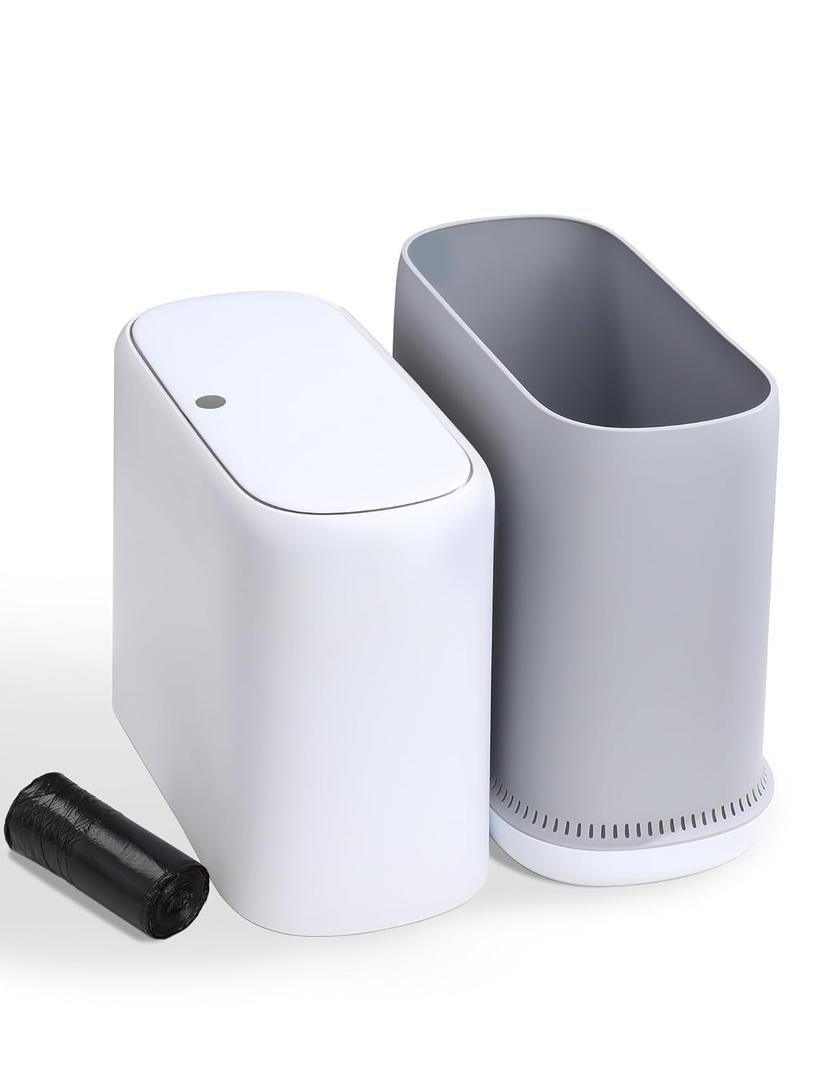 Bathroom Trash Can with Lid, Slim 3.3 Gallon Vacuum adsorption Garbage Bin, Narrow Press Top Waste Basket for Odor Control & Dog Proof for Bathroom Bedroom Office Home